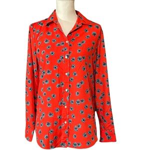 Banana Republic Red Button down Blouse with Teal Floral Design small